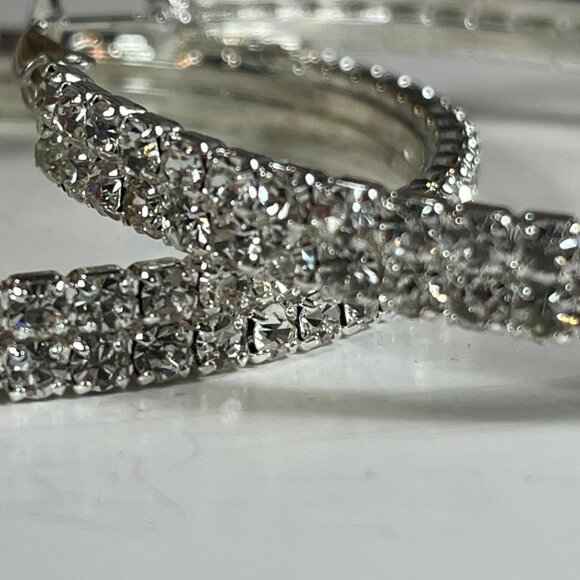 Swarovski Elements Women's Hoop Earrings Clear Crystals two tiers - Picture 4 of 6